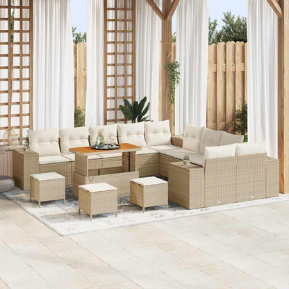 Tuin Sofa Set met kussen 14 pcs Beige en Crème poly rattan
