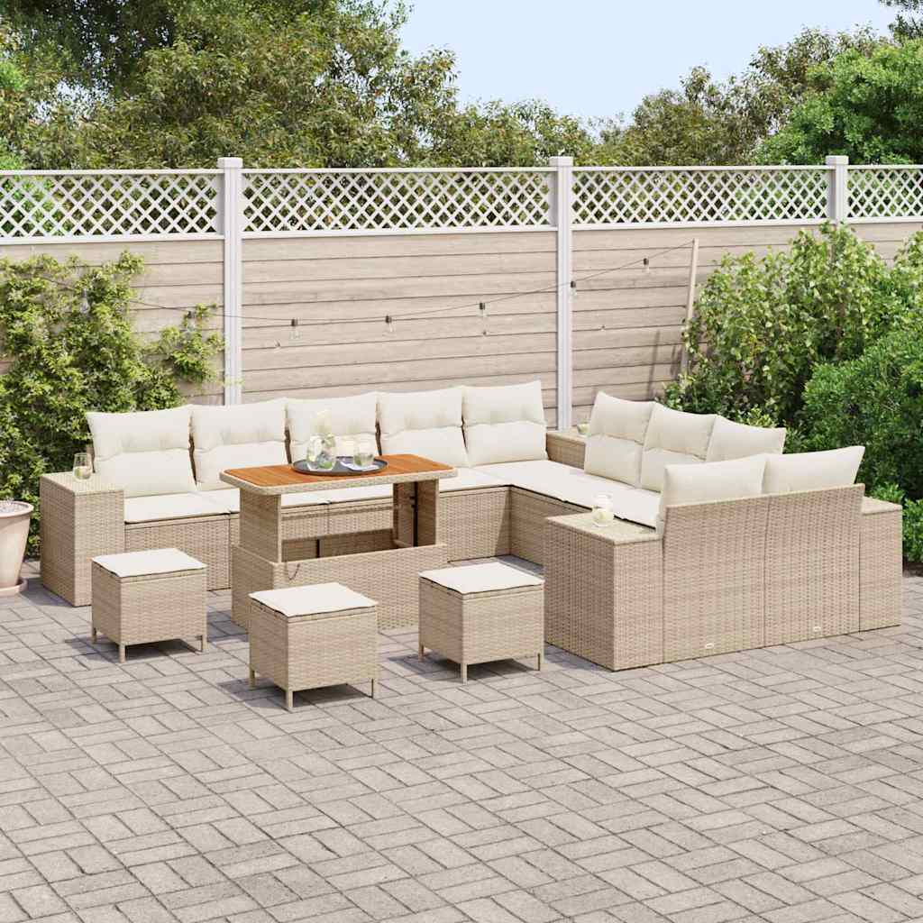 Tuin Sofa Set met kussen 14 pcs Beige en Crème poly rattan