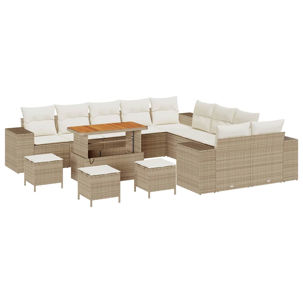 Tuin Sofa Set met kussen 14 pcs Beige en Crème poly rattan