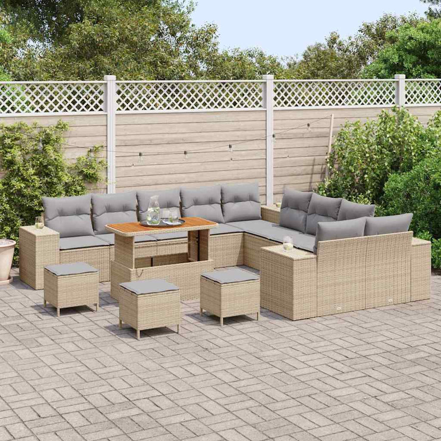Tuin Sofa Set 14 pcs Beige en Licht Grijs poly rattan