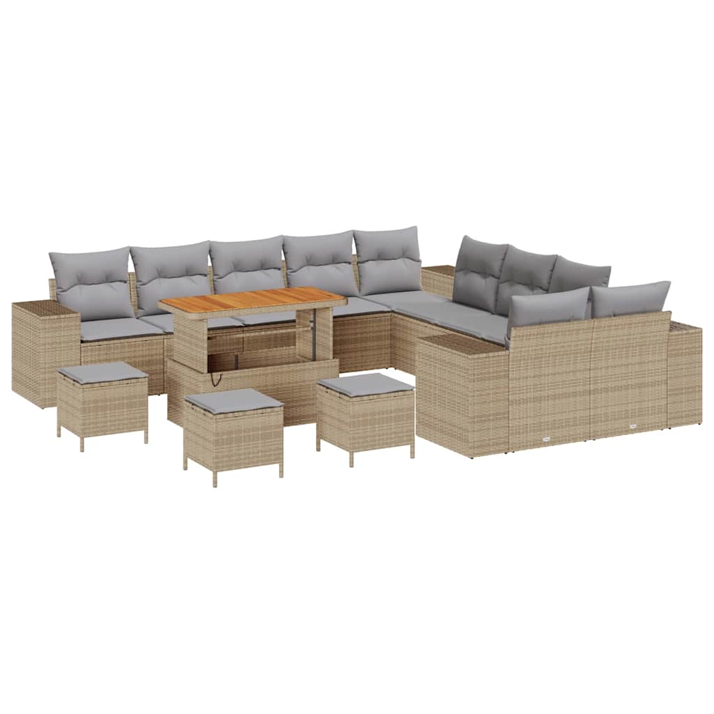 Tuin Sofa Set 14 pcs Beige en Licht Grijs poly rattan