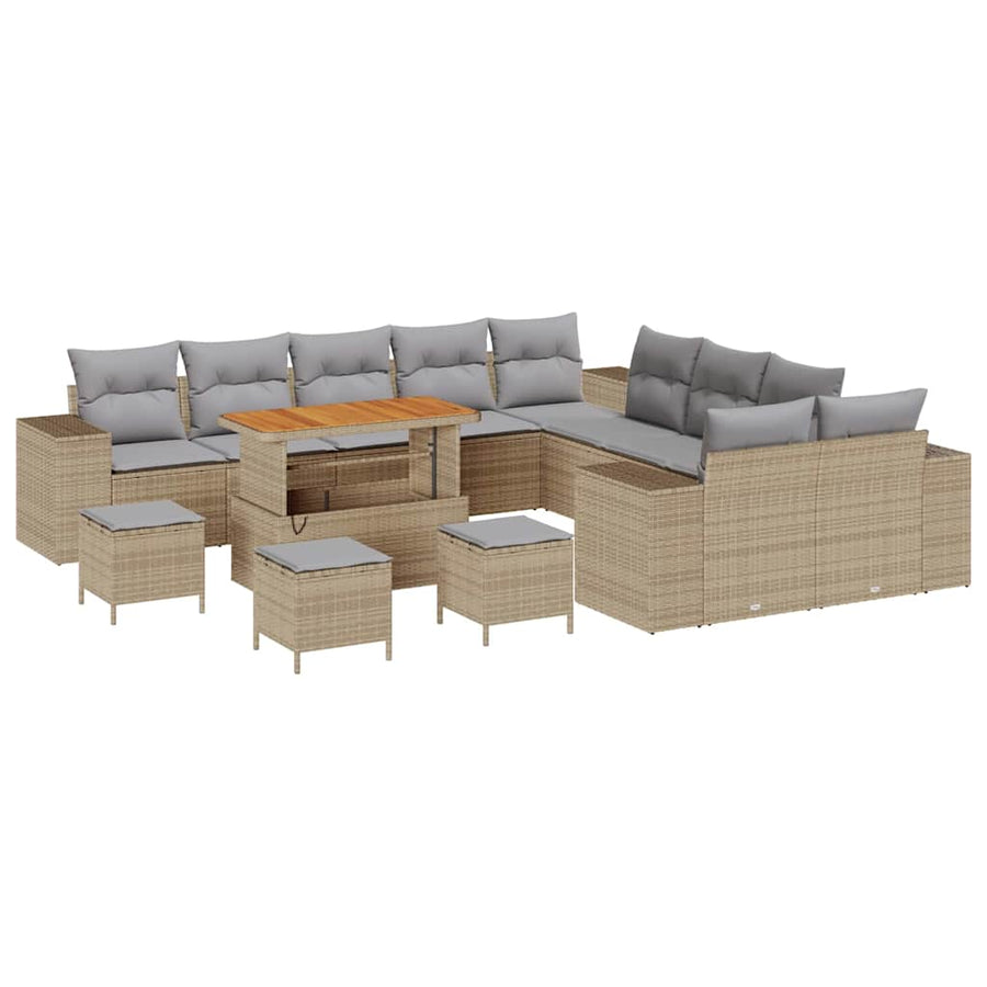 Tuin Sofa Set 14 pcs Beige en Licht Grijs poly rattan
