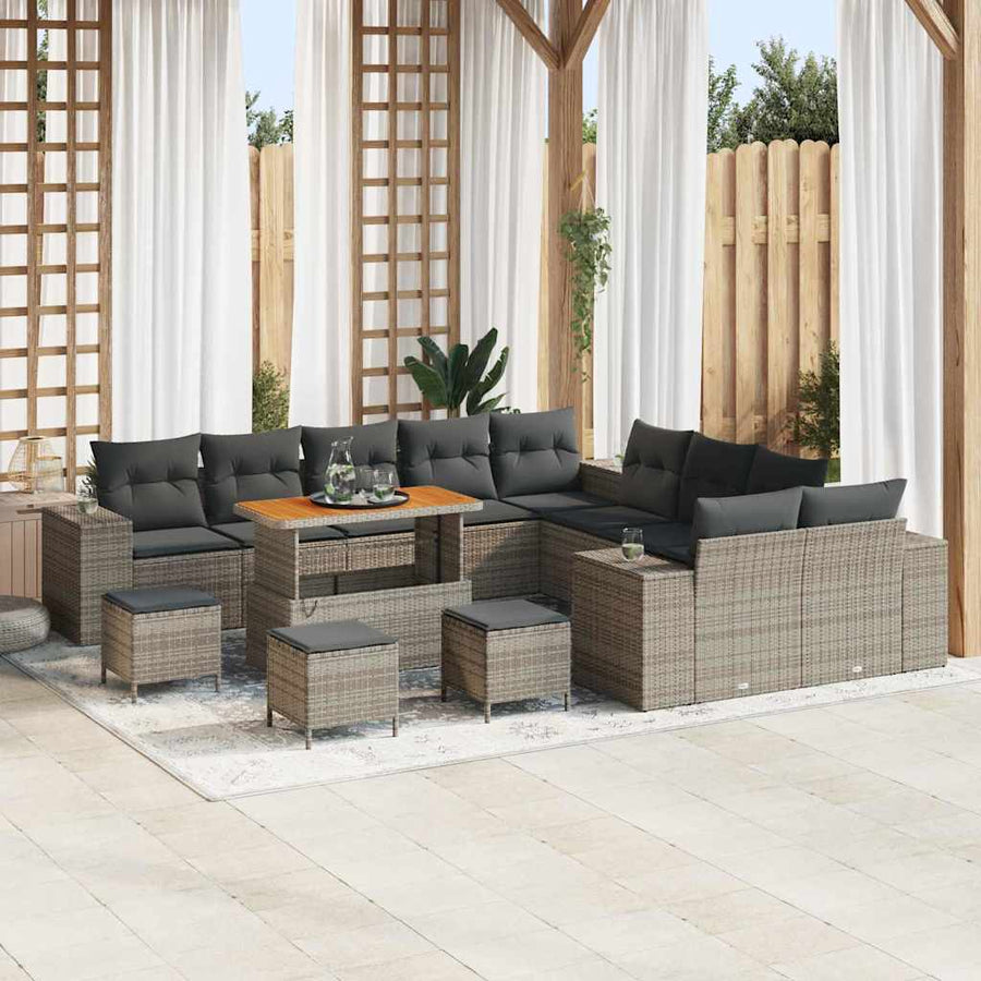 Tuin Sofa Set met kussen 14 pcs Grijs poly rattan