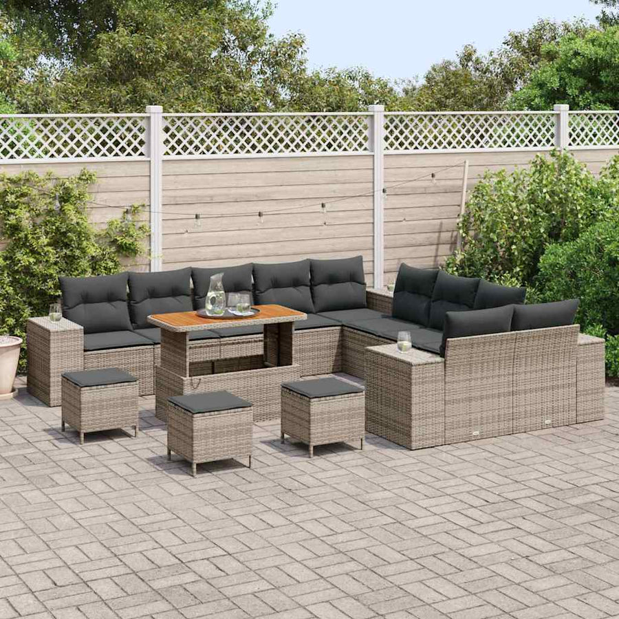 Tuin Sofa Set met kussen 14 pcs Grijs poly rattan