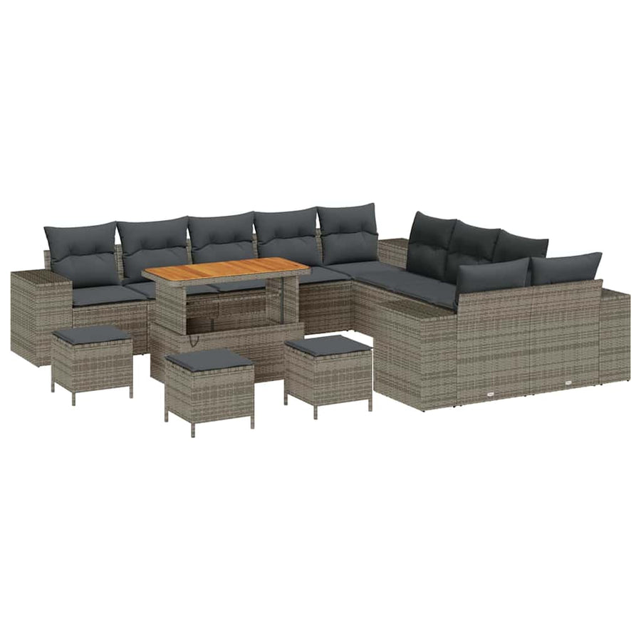 Tuin Sofa Set met kussen 14 pcs Grijs poly rattan