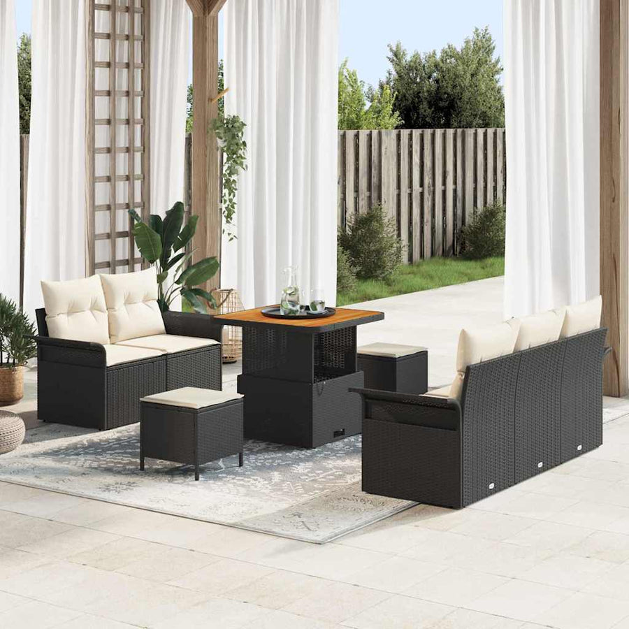 Tuin Sofa Set met kussen met opslag 8 pcs Zwart en Crème