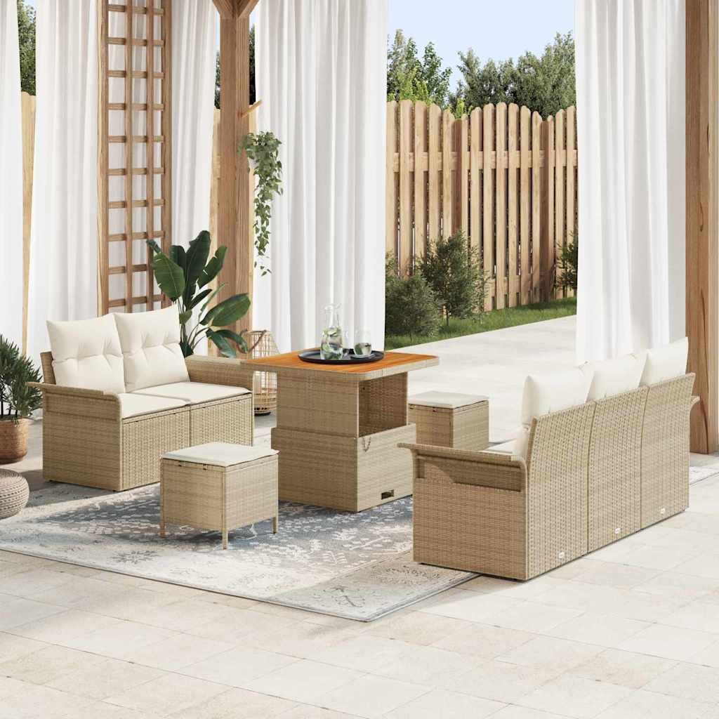 Tuin Sofa Set met kussen met opslag 8 pcs Beige en Crème