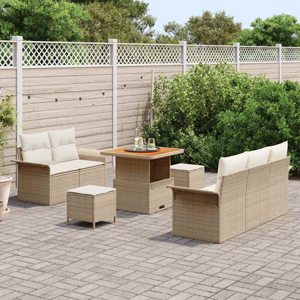 Tuin Sofa Set met kussen met opslag 8 pcs Beige en Crème