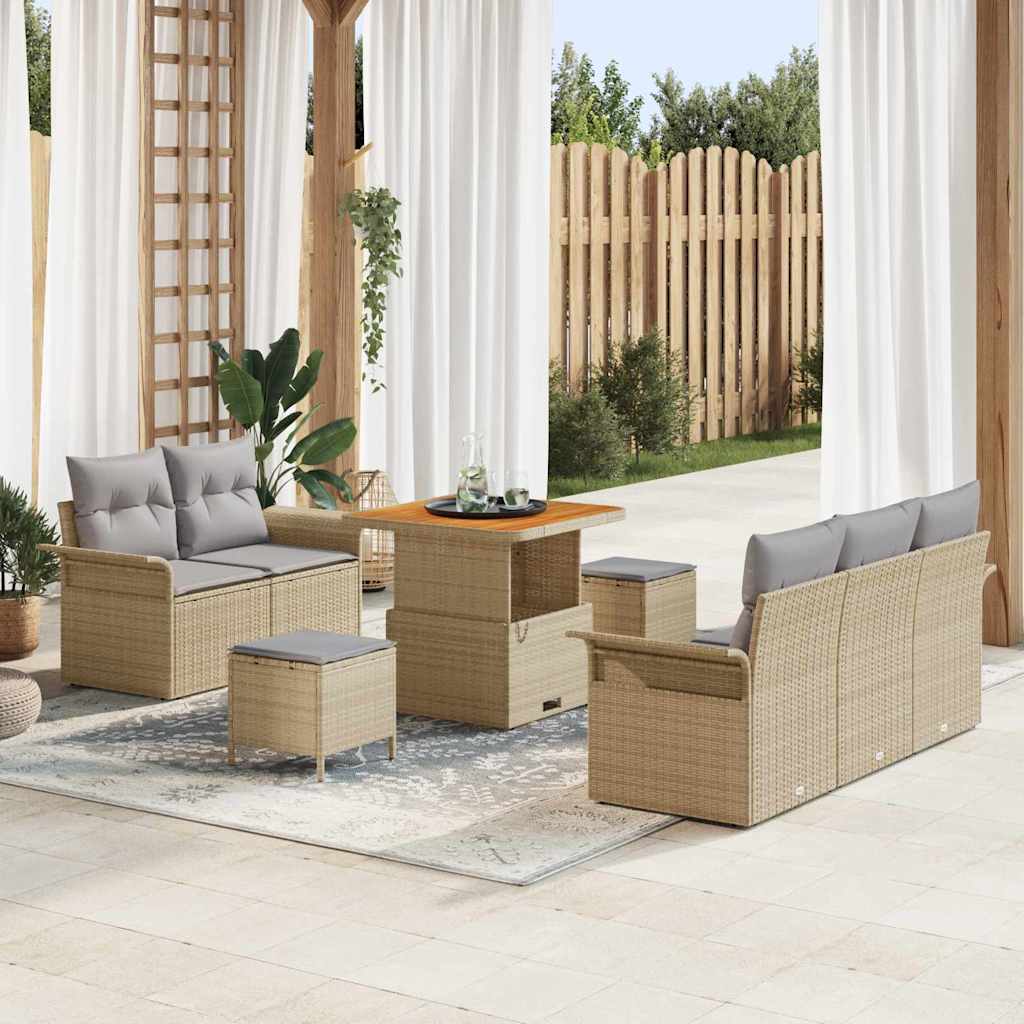 Tuin Sofa Set met kussen met opslag 8 pcs Beige en Licht Grijs