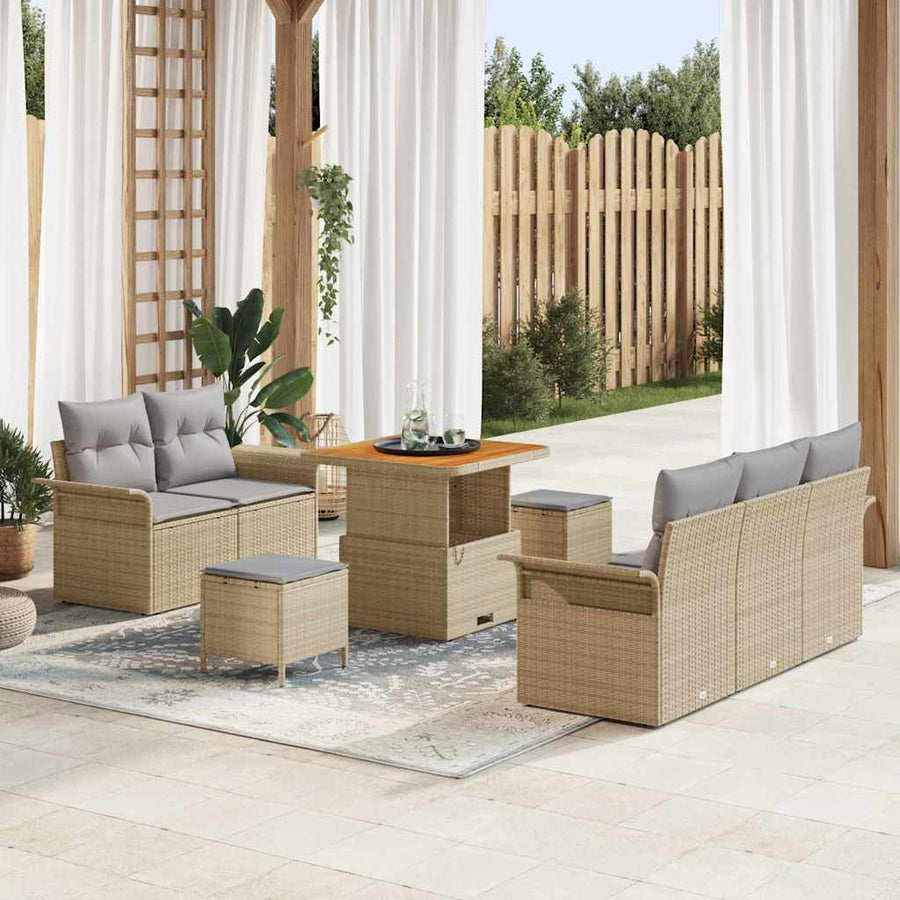 Tuin Sofa Set met kussen met opslag 8 pcs Beige en Licht Grijs