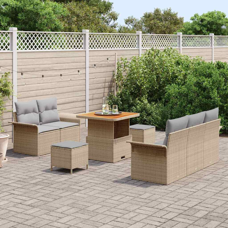 Tuin Sofa Set met kussen met opslag 8 pcs Beige en Licht Grijs