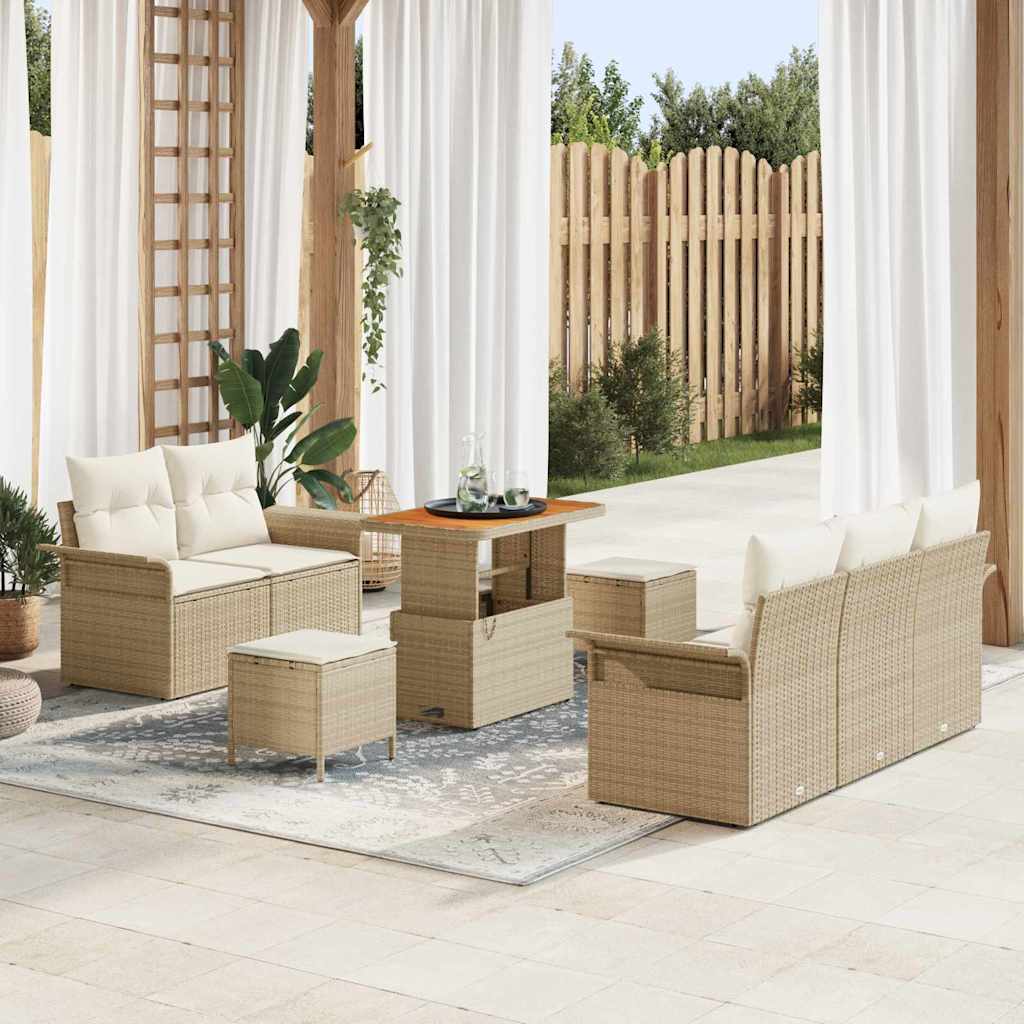 Tuin Sofa Set met kussen met opslag 8 pcs Beige en Crème