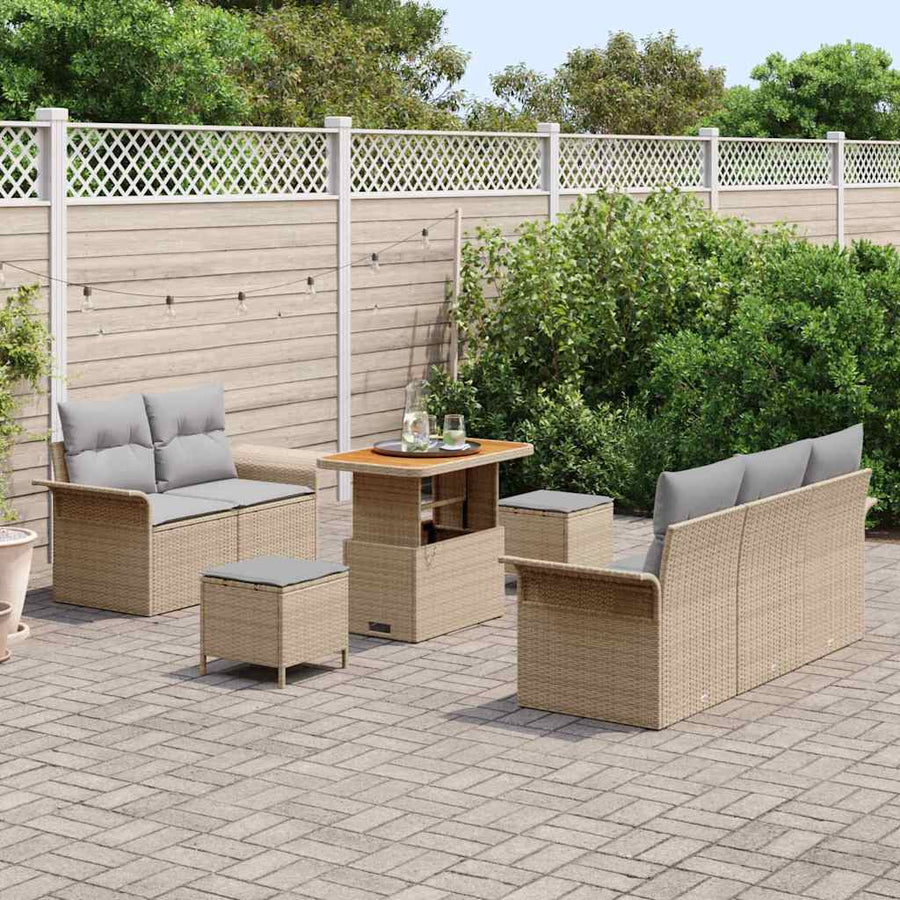 Tuin Sofa Set met kussen met opslag 8 pcs Beige en Licht Grijs