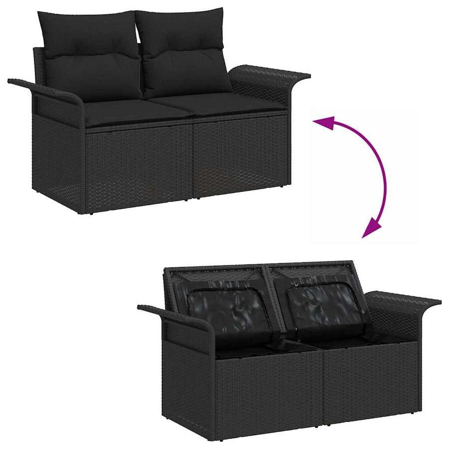 Tuin Sofa Set met kussen met opslag met kussen 9 pcs Zwart