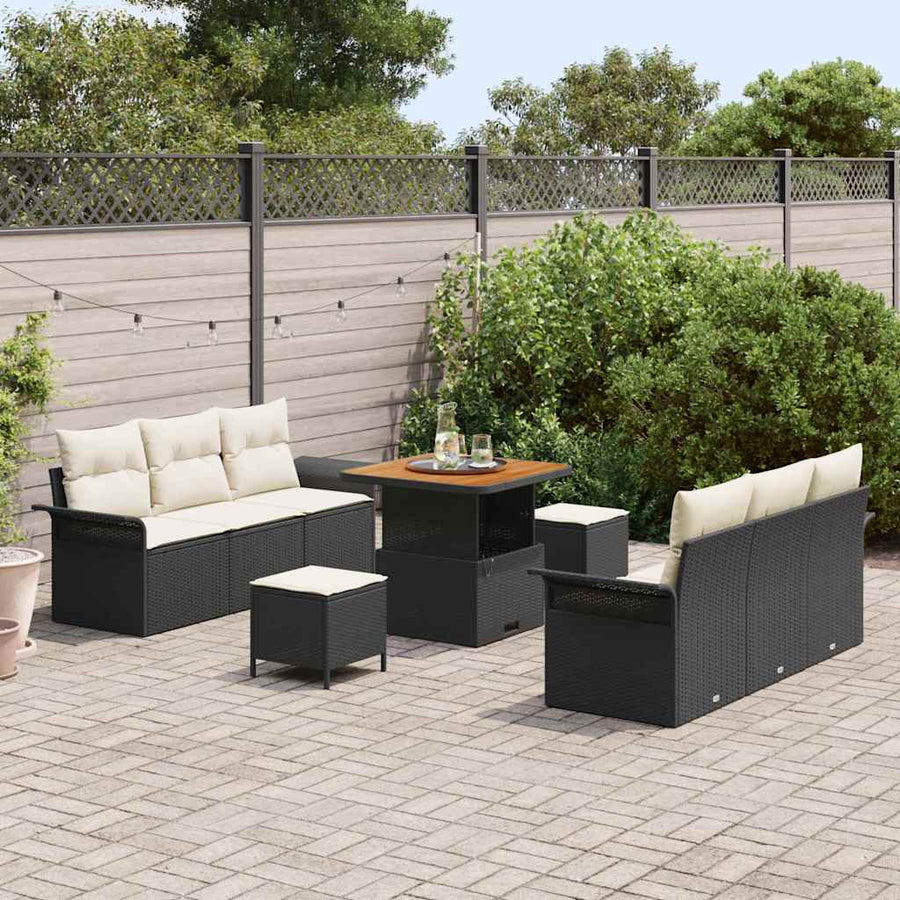 Tuin Sofa Set met kussen met opslag 9 pcs Zwart en Crème