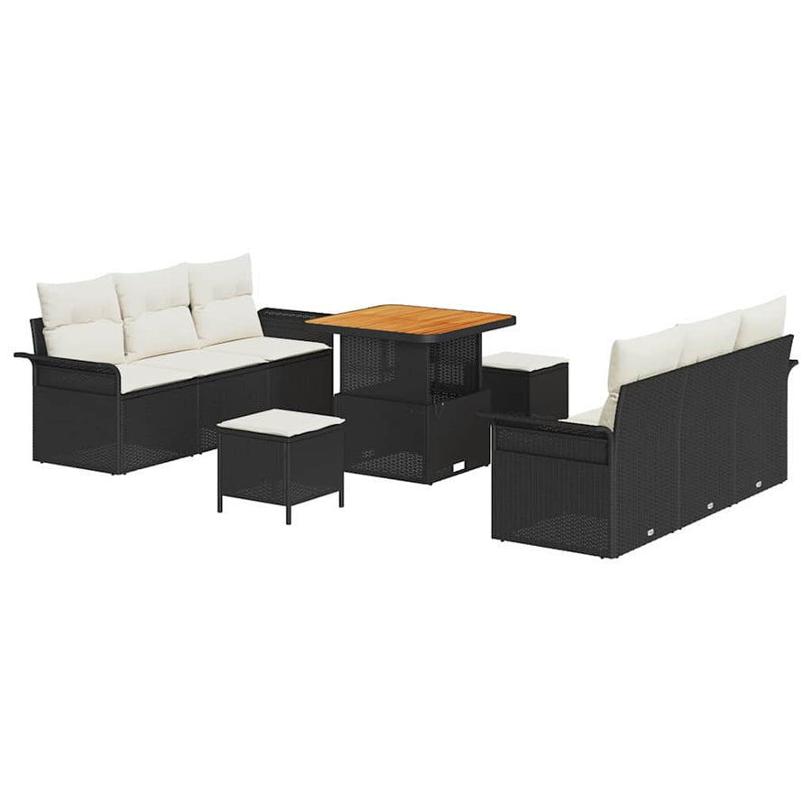 Tuin Sofa Set met kussen met opslag 9 pcs Zwart en Crème