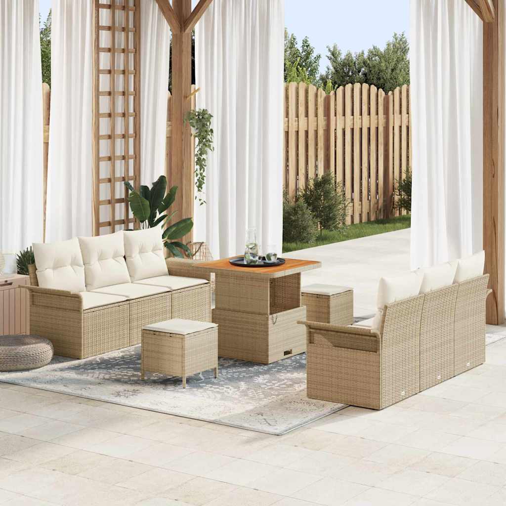 Tuin Sofa Set met kussen met opslag 9 pcs Beige en Crème