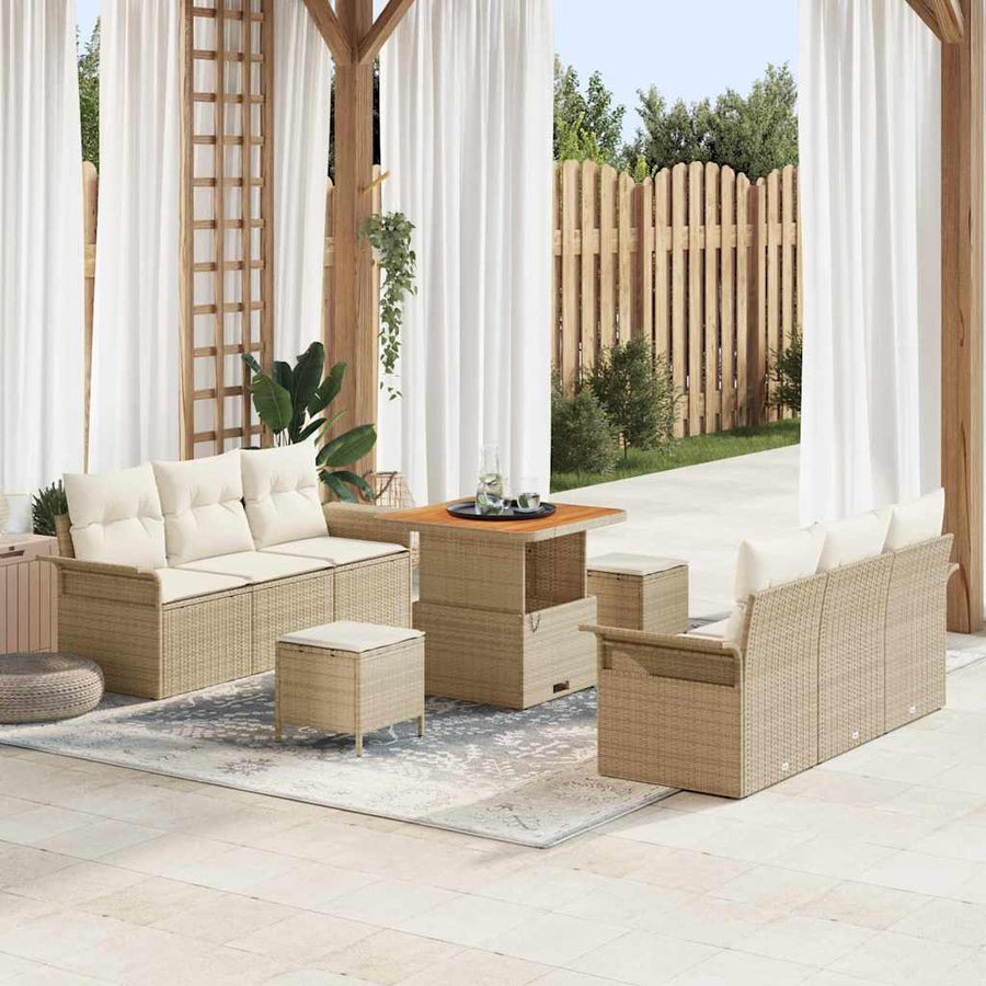 Tuin Sofa Set met kussen met opslag 9 pcs Beige en Crème