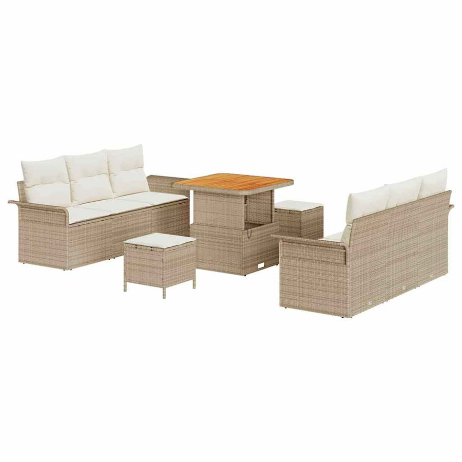 Tuin Sofa Set met kussen met opslag 9 pcs Beige en Crème
