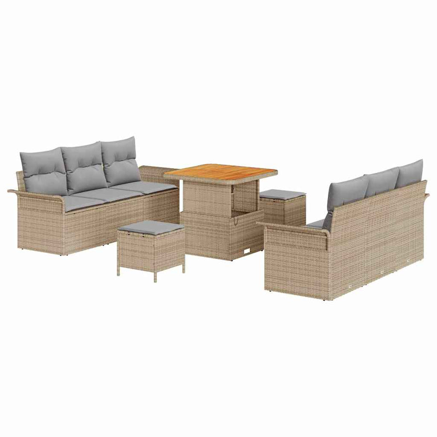 Tuin Sofa Set met kussen met opslag 9 pcs Beige en Licht Grijs
