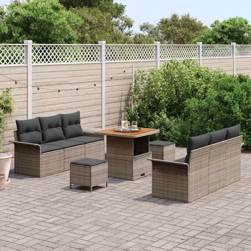 Tuin Sofa Set met kussen met opslag met kussen 9 pcs Grijs