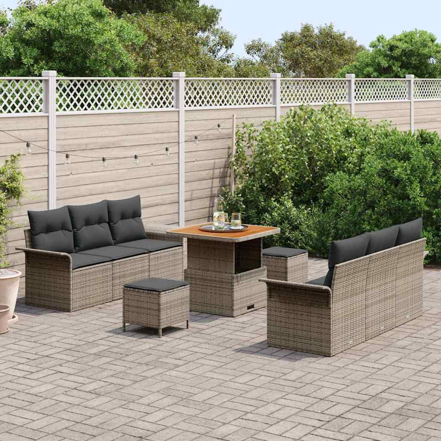 Tuin Sofa Set met kussen met opslag met kussen 9 pcs Grijs