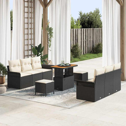 Tuin Sofa Set met kussen met opslag 9 pcs Zwart en Crème