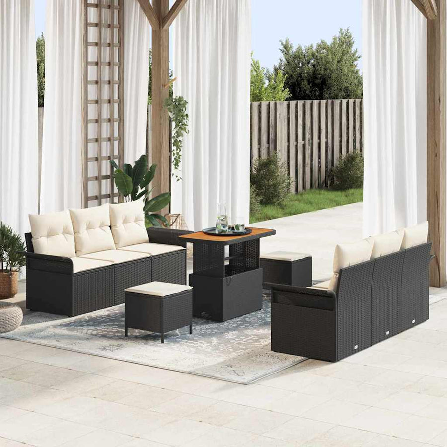 Tuin Sofa Set met kussen met opslag 9 pcs Zwart en Crème