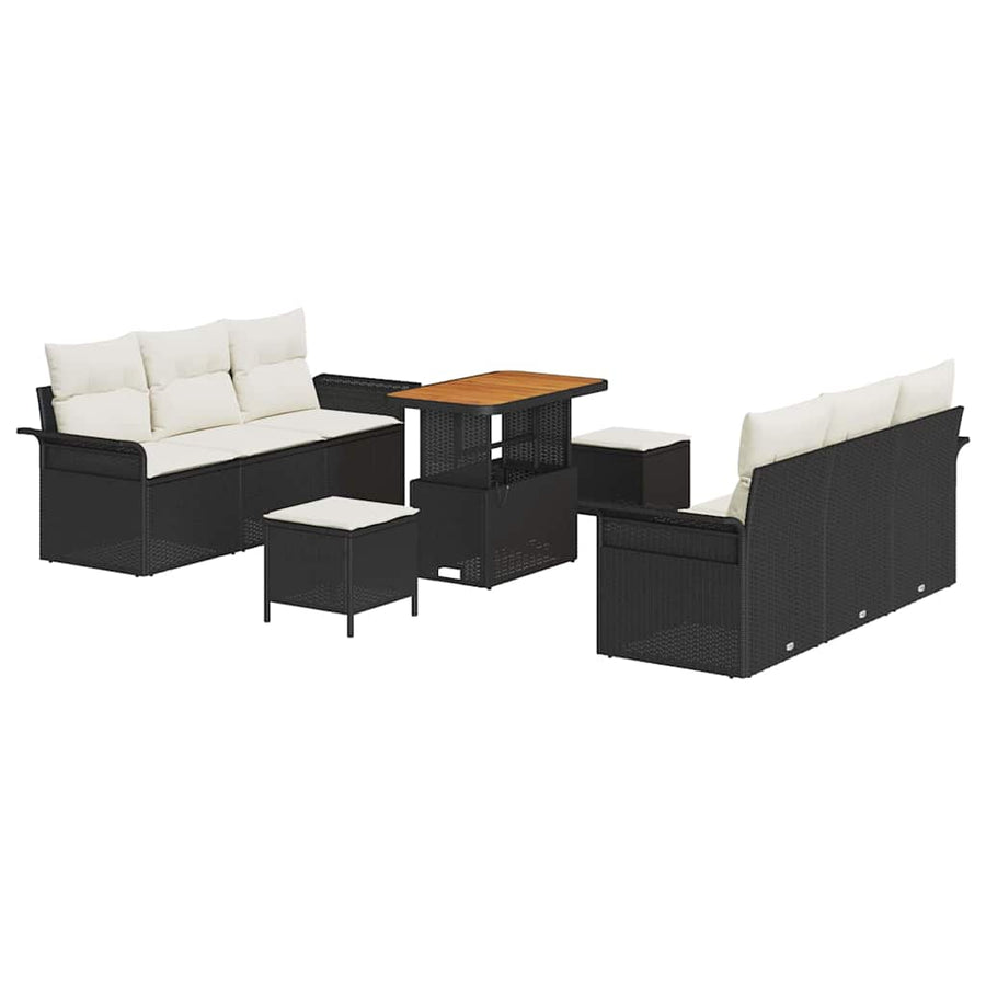Tuin Sofa Set met kussen met opslag 9 pcs Zwart en Crème