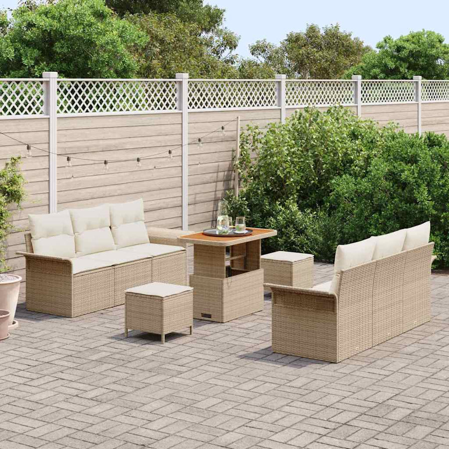 Tuin Sofa Set met kussen met opslag 9 pcs Beige en Crème