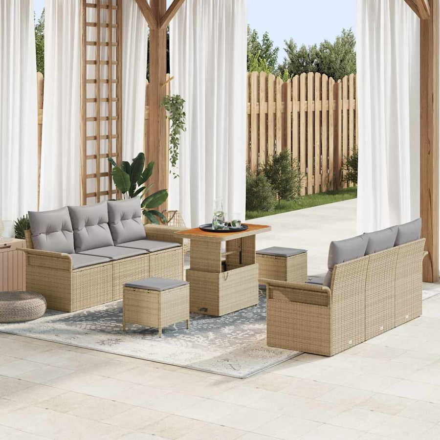 Tuin Sofa Set met kussen met opslag 9 pcs Beige en Licht Grijs
