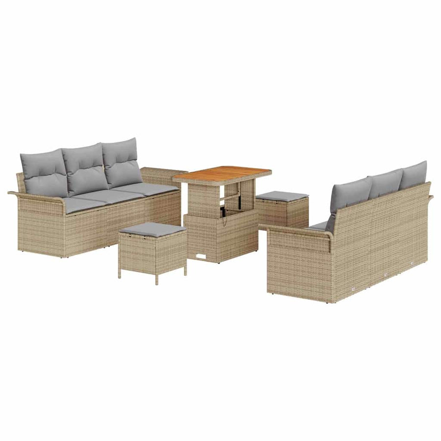 Tuin Sofa Set met kussen met opslag 9 pcs Beige en Licht Grijs
