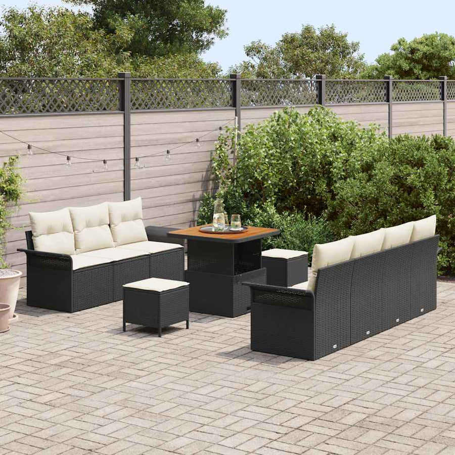 Tuin Sofa Set met kussen met opslag 10 pcs Zwart en Crème