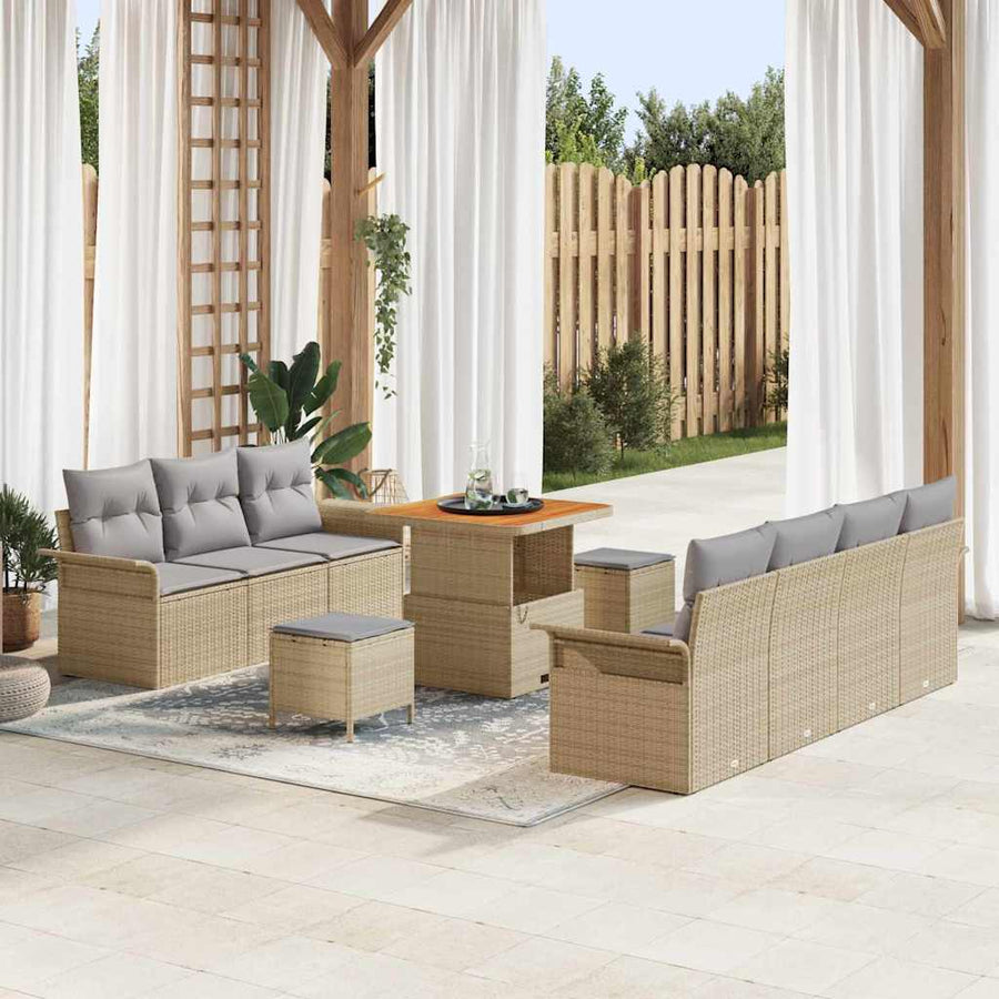 Tuin Sofa Set met kussen met opslag 10 pcs Beige en Licht Grijs