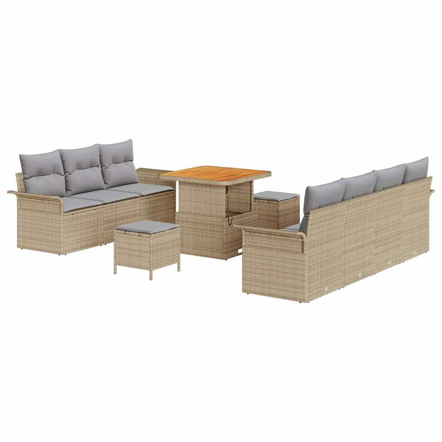 Tuin Sofa Set met kussen met opslag 10 pcs Beige en Licht Grijs