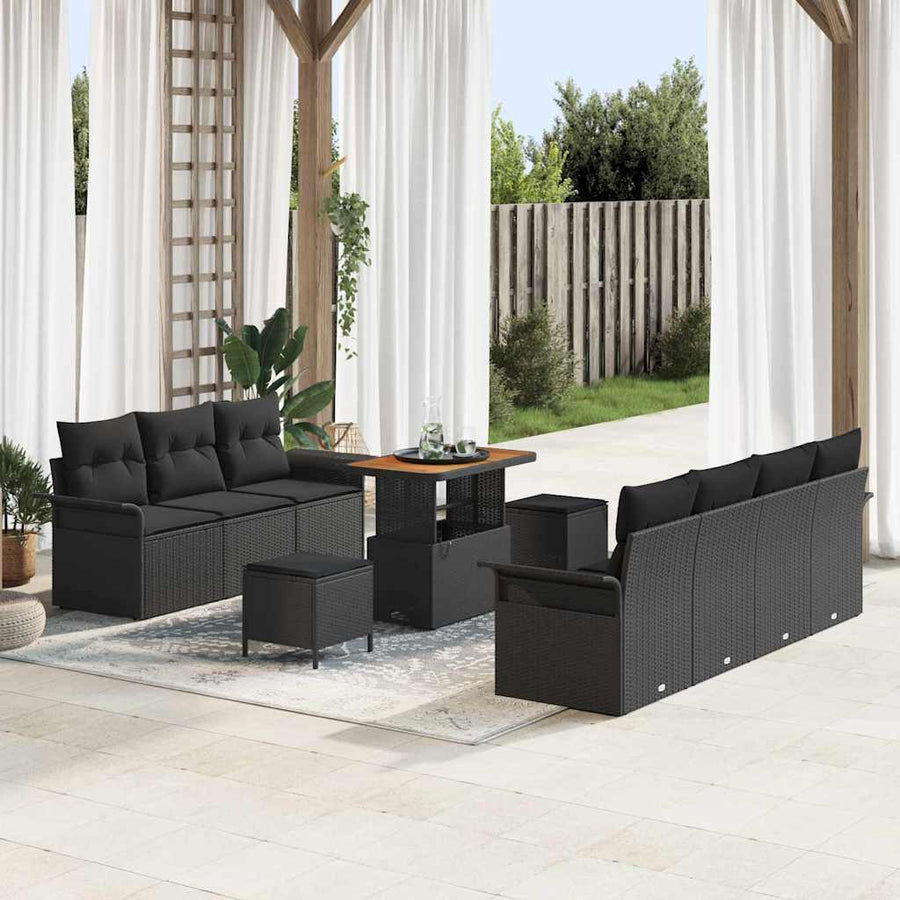 Tuin Sofa Set met kussen met opslag met kussen 10 pcs Zwart