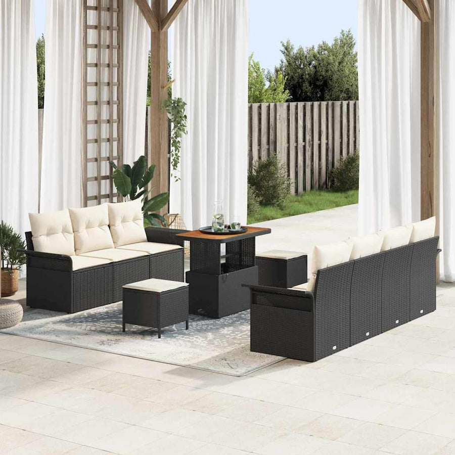 Tuin Sofa Set met kussen met opslag 10 pcs Zwart en Crème