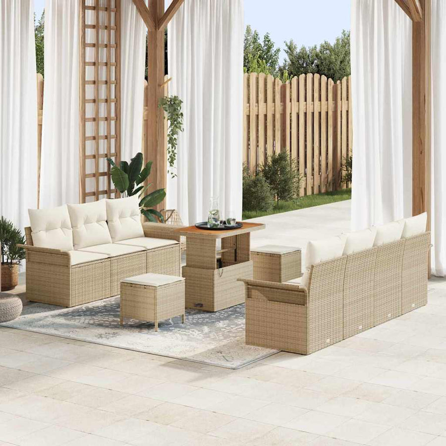 Tuin Sofa Set met kussen met opslag 10 pcs Beige en Crème
