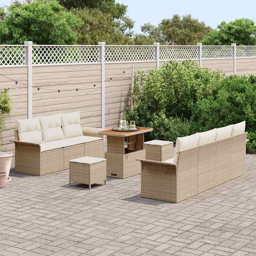 Tuin Sofa Set met kussen met opslag 10 pcs Beige en Crème