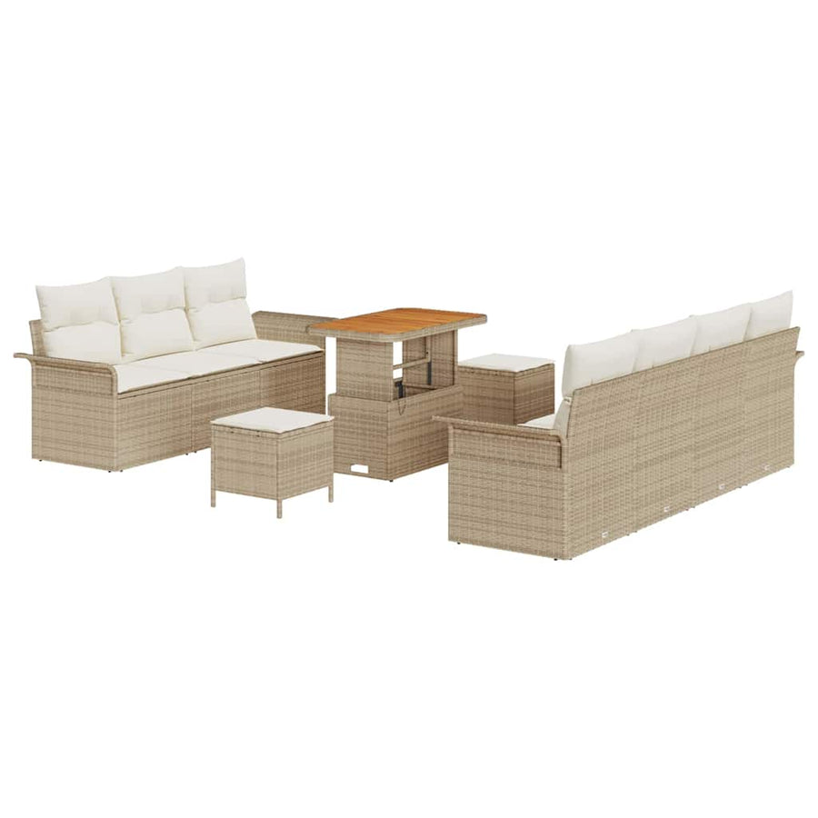 Tuin Sofa Set met kussen met opslag 10 pcs Beige en Crème