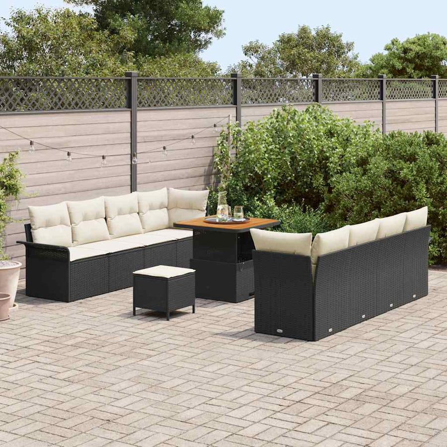 Tuin Sofa Set met kussen met opslag 11 pcs Zwart en Crème