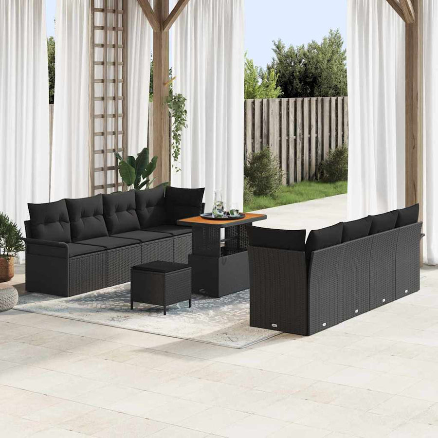 Tuin Sofa Set met kussen met opslag met kussen 11 pcs Zwart