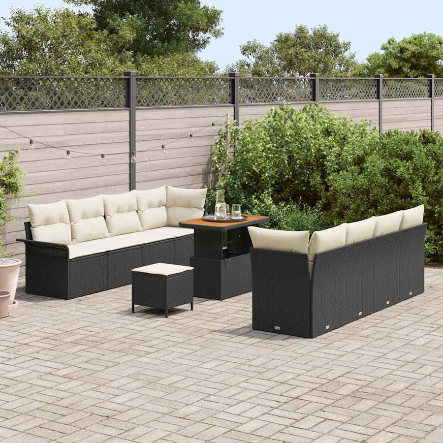 Tuin Sofa Set met kussen met opslag 11 pcs Zwart en Crème