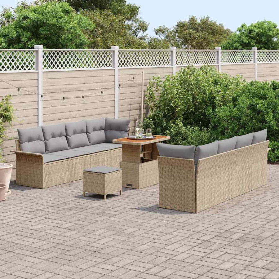 Tuin Sofa Set met kussen met opslag 11 pcs Beige en Licht Grijs