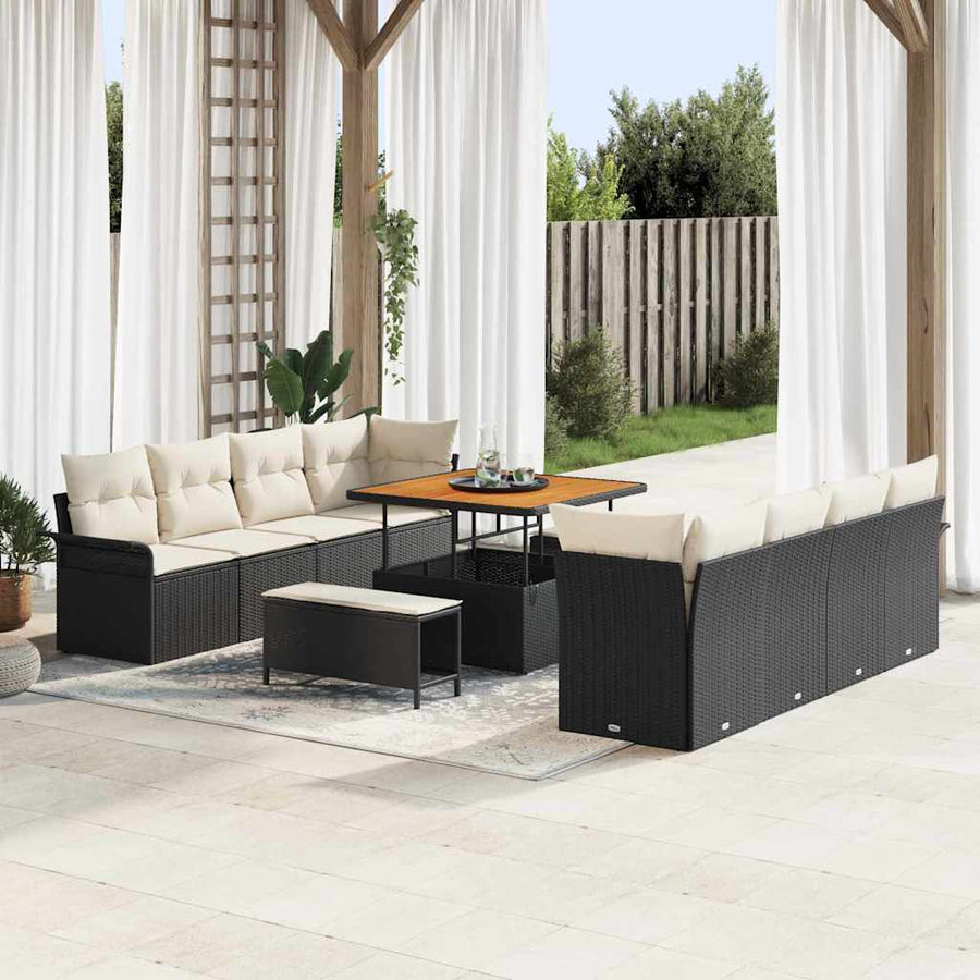 Tuin Sofa Set met kussen met opslag 11 pcs Zwart en Crème