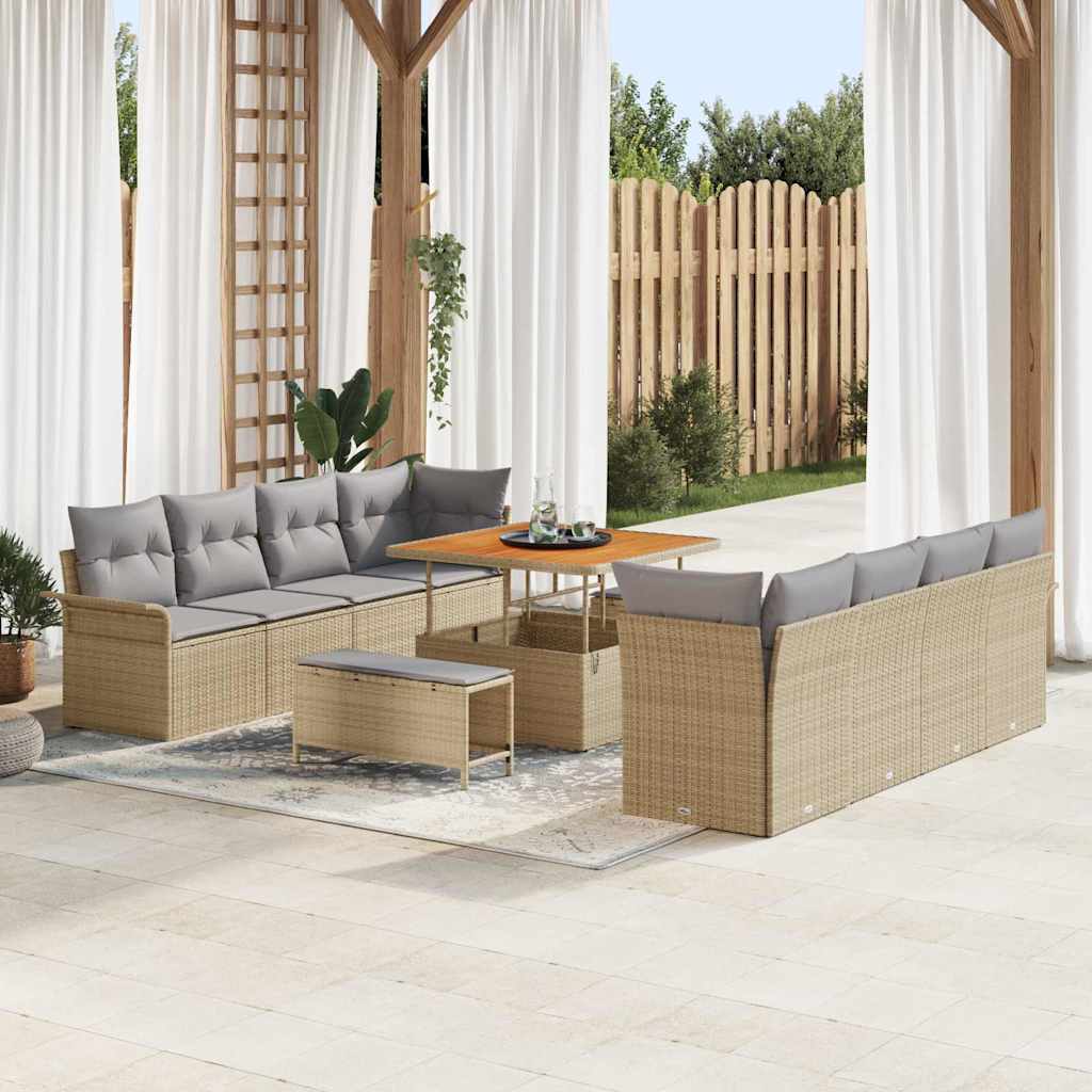 Tuin Sofa Set met kussen met opslag 11 pcs Beige en Licht Grijs