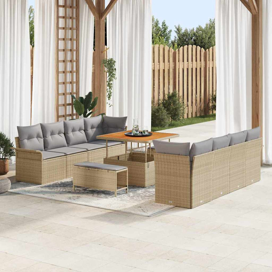 Tuin Sofa Set met kussen met opslag 11 pcs Beige en Licht Grijs