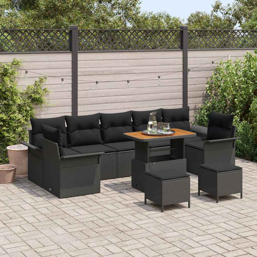 Tuin Sofa Set met kussen met opslag met kussen 10 pcs Zwart