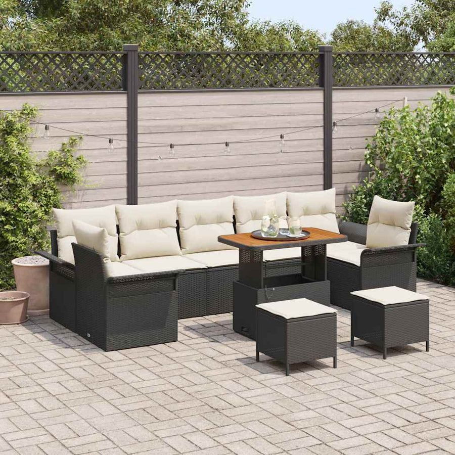 Tuin Sofa Set met kussen met opslag 10 pcs Zwart en Crème