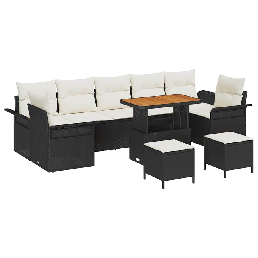 Tuin Sofa Set met kussen met opslag 10 pcs Zwart en Crème